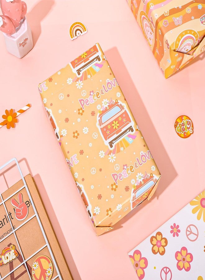 وولاين ورق تغليف هدايا Whaline مكون من 12 ورقة، بنمط بوهيمي مميز، بأربعة أنماط، بنقشة زهور الأقحوان وقوس قزح، ورق تغليف ريترو مميز، ورق حرفي يدوي الصنع، مناسب لأعياد الميلاد وحفلات استقبال المولود، مقاس 19.7 × 27.6 بوصة، مطوي بشكل مسطح - Image 5